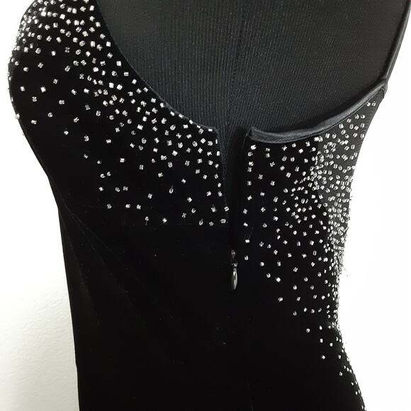 Vintage Y2K Velour Evening Gown Bodycon Beaded Floor Length Cutout Dress Sexy - Picture 9 of 12